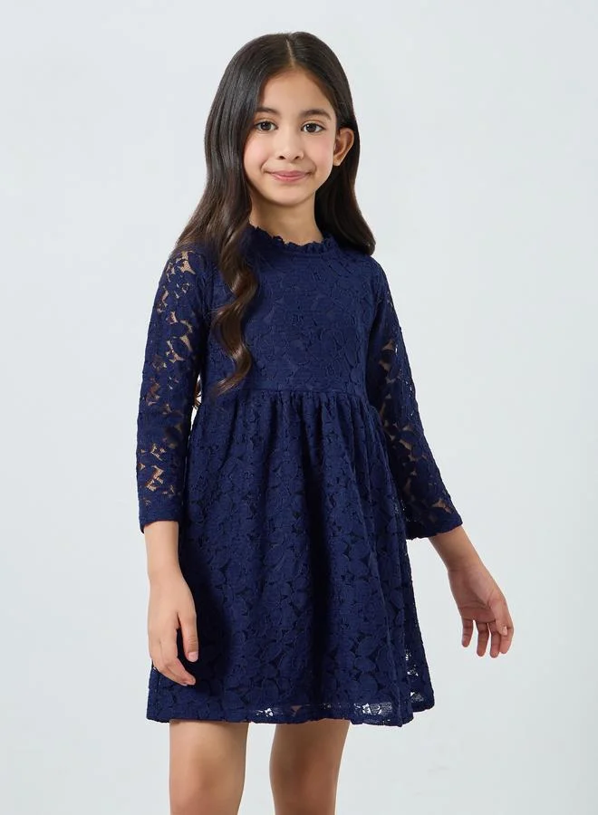 Styli Girls Dark Blue Lace A-Line Dress